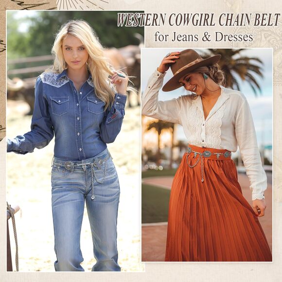 Western Concho Belt For Women Silver Gold Chain Belt Cowgirl Belt For Dresses🦊 - Picture 7 of 7